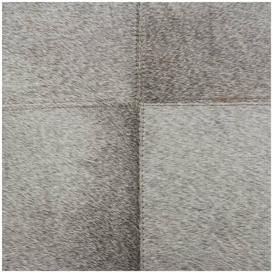 17" Gray Leather Patchwork Pouf with Silver Metal Base